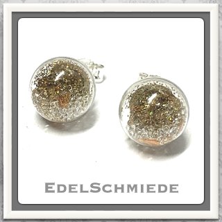 Edelschmiede925 Hohlglasperle - Ohrstecker 925 Silber Glitter gold