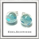Edelschmiede925 Hohlglasperle - Ohrstecker 925 Silber Glitter Blau