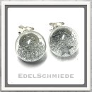 Edelschmiede925 Hohlglasperle - Ohrstecker 925 Silber Glitter klar