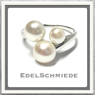 Edelschmiede925 Damenring 925/-   3 Süßwasserperle weiß Ringgröße  62