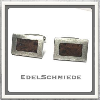 Edelschmiede925 Manschettenknöpfe Edelstahl mit Holzinlay - matt -