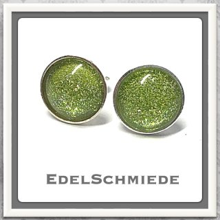 Edelschmiede925 Ohrstecker 925/-  Glascabochon 10mm grün...