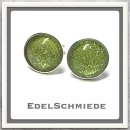 Edelschmiede925 Ohrstecker 925/-  Glascabochon 10mm grün metallic