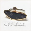Edelschmiede925 Silberring 925 vergoldet mit seltenem Opal und Brillant (braun) 0,1ct