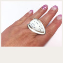 Edelschmiede925 massiver Silberring 925 mit tropfenförmigen Dendritenachat Cabochon Ringgröße 62
