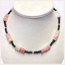 Edelschmiede925 Pink Opal Plättchen + Onyx + Kristall 925/- Silber  43-50 cm