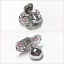 Edelschmiede925 Schnuller als Kettenanhänger in 925/- Sterling Silber rhod mit Herzen & Blumen und Geburtsuhr - rosa -