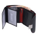 Brieftasche, Leder, schwarz mit roter Naht, Sicherheitsriegel
