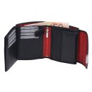 Brieftasche, Leder, schwarz mit roter Naht, Sicherheitsriegel