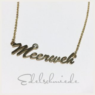 MEERWEH als Schriftzug an Halskette in 925/- Sterling Silber vergoldet 47-50cm