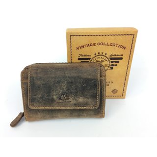 braune Vintage Geldbörse Fettlederbörse Reißverschluss Börse Antikleder