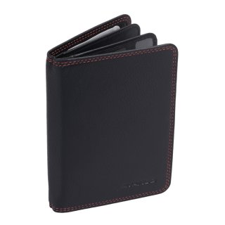 Lemondo Kartentasche Leder, RFID Ausleseschutz, schwarz mit roter Naht