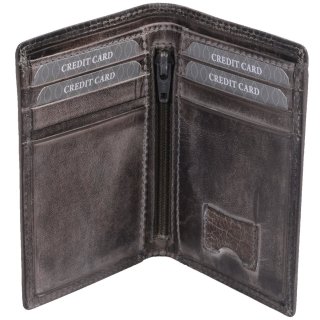 graues Kreditkartenetui  aus schattiertem Leder EC-Kartenetui mit Reißverschlussfach und Scheinfach