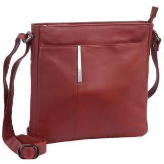Reißverschlusstasche, echt Leder, cherry rot, langer Gurt