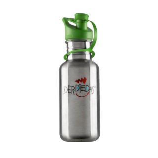 Edelstahltrinkflasche DerDieDas mit grünem Verschluss