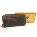 Damen Geldbörse Vintage Leder Doppel-Reißverschluss RFID-Schutz braun