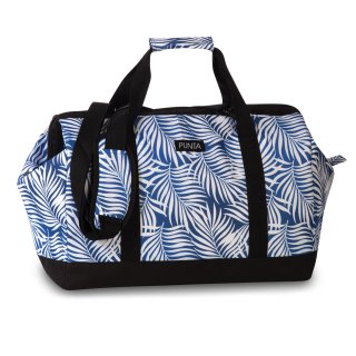 blau weiß gemusterte mittlerer Reisetasche mit großer Öffnung Blättermuster