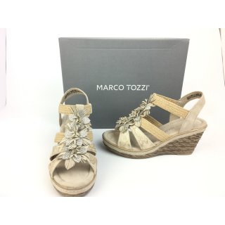 Marco Tozzi Damen Keil-Sandale beige mit Glitzerblümchen...