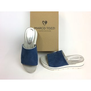 Marco Tozzi Damen Pantolette jeansblau mit dicker weißer Laufsohle