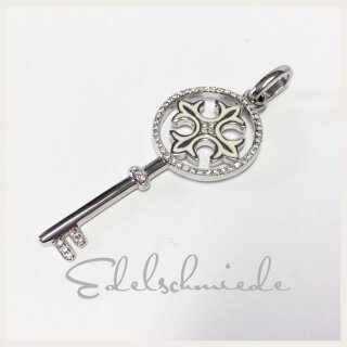 Edelschmiede925 Schlüssel Kettenanhänger aus 925 Silber mit weißem Lack und Zirkonia