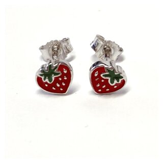kleine Erdbeere als Ohrstecker in 925/- Sterling farbig