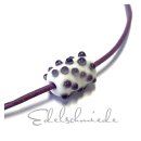 Edelschmiede925 handgefertigte Glasperle weiß/lila auf rustikalem Lederband 50 cm