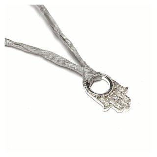 graues Seidenband mit Silberanhänger Hand der Fatima mit Zirkonia 42 cm