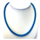 sommerliche Häkelkette, blau matt, mit 925/- Verschluß 53cm Handarbeit
