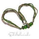 handgefertigte Glasperlen grün (16mm) mit Seidenband und 925/- Sterling Silber 50cm