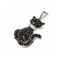 funkelnde Katze aus 925/- Silber rhod als Kettenanhänger mit Zirkonia schwarz