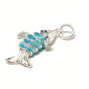 beweglicher Fisch Kettenanhänger in 925/- Silber hellbau Lack