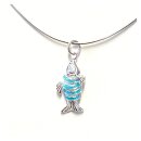 beweglicher Fisch Kettenanhänger in 925/- Silber hellbau Lack