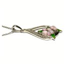 Anhänger 925 Silber Perlmutt rosa / grün Blüten Ranke mit Zirkonia inkl Kette 44-47 cm