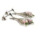 Ohrhänger 925 Silber Perlmutt rosa / grün Blüten Ranke mit Zirkonia