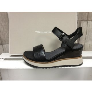 Tamaris Damen Keil-Sandale schwarz mit heller Sohle