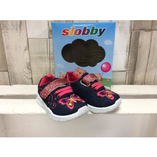 slobby Kinder Klett-Schuh dunkelblau mit rosa Schmetterling