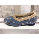 Manitu Damen Hausschuh jeansblau-beige mit Punkten