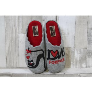 Manitu Damen Pantoffel grau mit schwarzer Katze