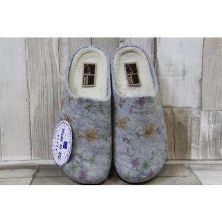 Manitu Damen Fußbett-Pantoffel hellgrau mit zarten Blumen