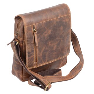 Antico Umhängetasche Leder braun mit Klappe