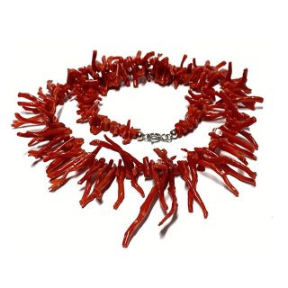 Halskette Astkoralle rot im Verlauf 925/- Sterling Silber Verschluß Federring 49 cm