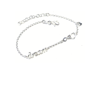 Armband 925 Silber "dream" Glücksarmband Unendlichkeitsacht + Herz Motiv Schriftzug 17 - 20 cm