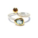 Ring 925 Silber matt bicolor Aquamarin und Diamant - zart...