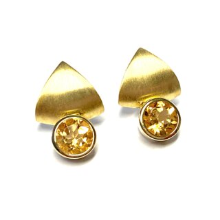 Ohrring 925 Silber vergoldet matt Citrin 8mm rund facettiert Ohrstecker