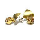 Ohrring 925 Silber vergoldet matt Citrin 8mm rund facettiert Ohrstecker