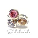 Silberring 925/- Silber Zirkonia rosa lila beige oval facettiert Solitär Ring #54
