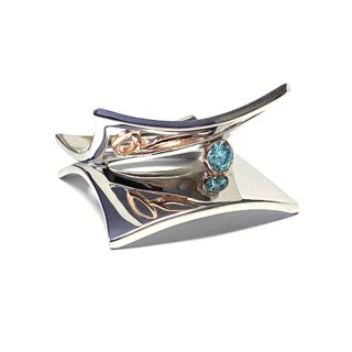 Ring 925 Silber rhodiniert poliert bicolor modern ausgefallen Zirkonia blau StatementRing #58