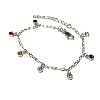 Armband 925/- Silber rhodiniert Zirkonia multicolor beweglich Farbverlauf Regenbogen 16 - 19 cm