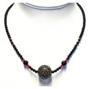 Halskette Onyx Sternen Silberkugel 21mm Glasperlen rot Verschluß Edelstahl 45cm