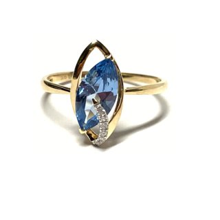 Ring 375/- Gelbgold Zirkonia hellblau + weiß Schmuckring Fingerring #62